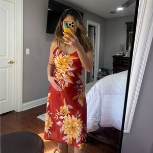 Red and Yellow Sleeveless Spaghetti Strap Maxi Sundress